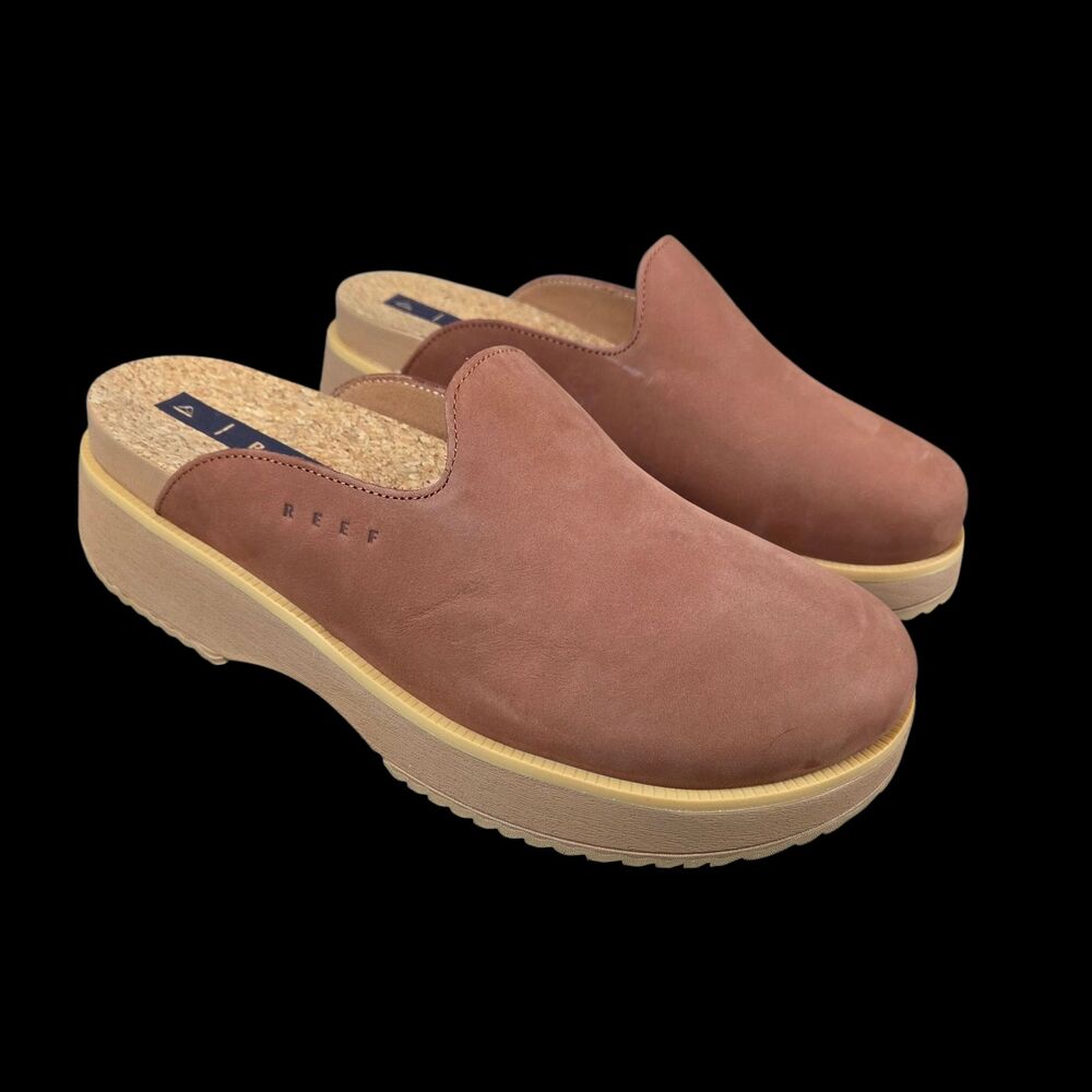 Reef Vista Skye Brown Slip-On Sandals Nubuck Wedge Soles Women's Size 9